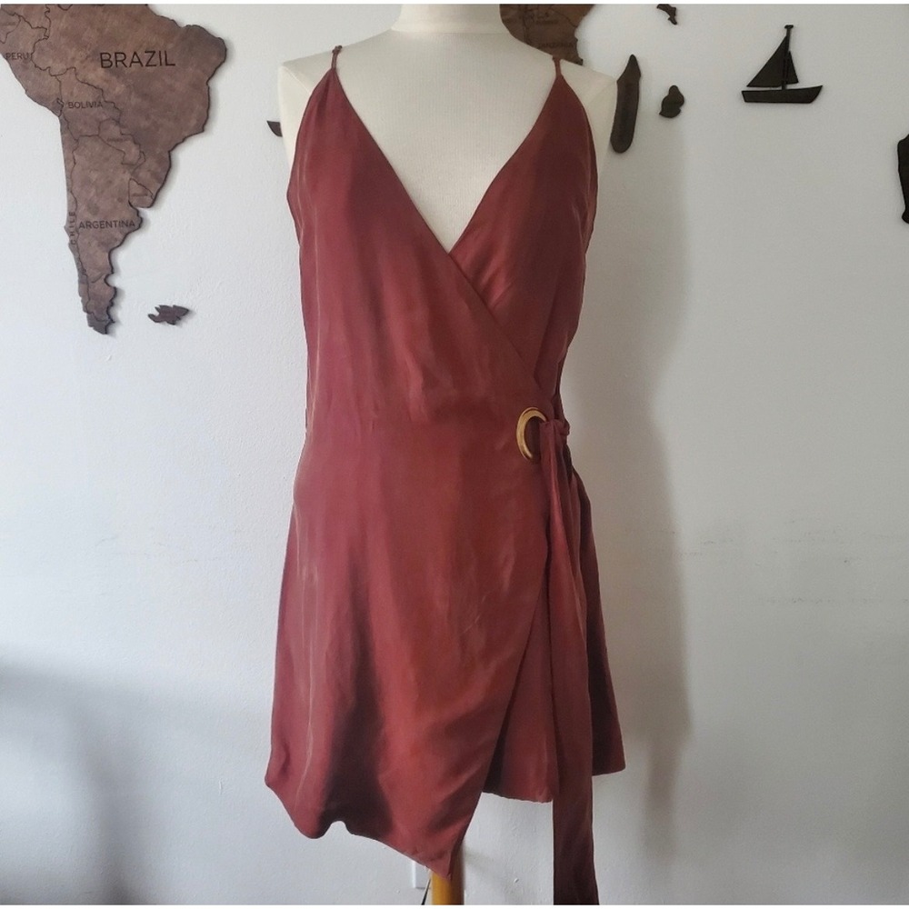 NWT Sienna Sunset Boho Mini Wrap Dress - Rusty Bronze
